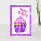 Happy Birthday roze en paarse cupcakes Kaart (Voorkant)