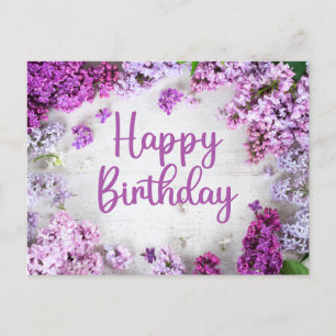 Happy Birthday roze en Paarse Lila bloemen Briefkaart