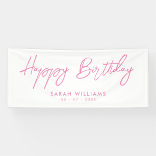 Happy Birthday roze en White Modern Script Spandoek