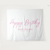 Happy Birthday roze en White Modern Script Wandkleed (Voorkant (horizontaal))