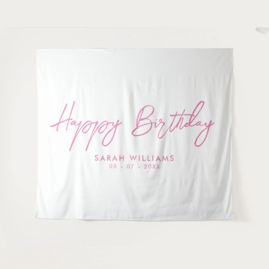 Happy Birthday roze en White Modern Script Wandkleed (Voorkant (horizontaal))