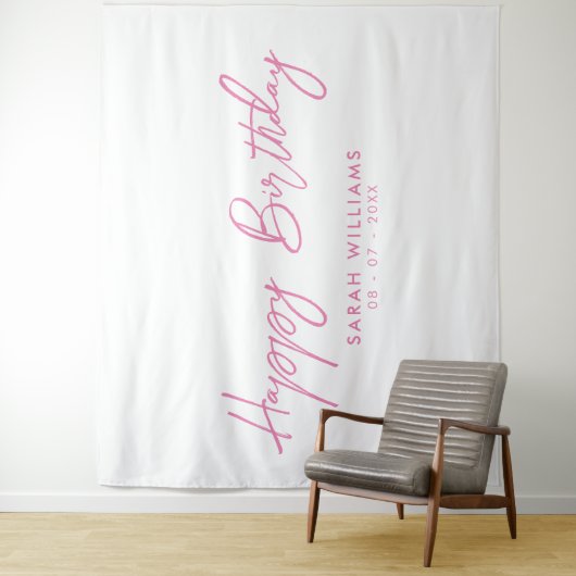 Happy Birthday roze en White Modern Script Wandkleed (In situ)
