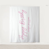 Happy Birthday roze en White Modern Script Wandkleed (Voorkant)