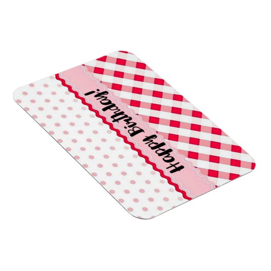 Happy Birthday roze en White Polka Dot Gift Magneet (Rechterzijde)