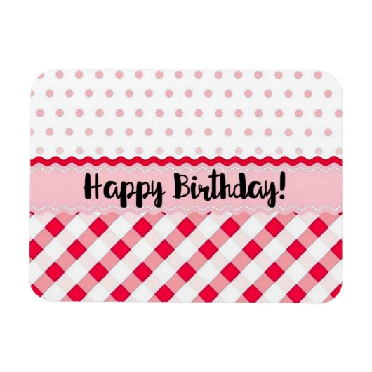 Happy Birthday roze en White Polka Dot Gift Magneet (Horizontaal)