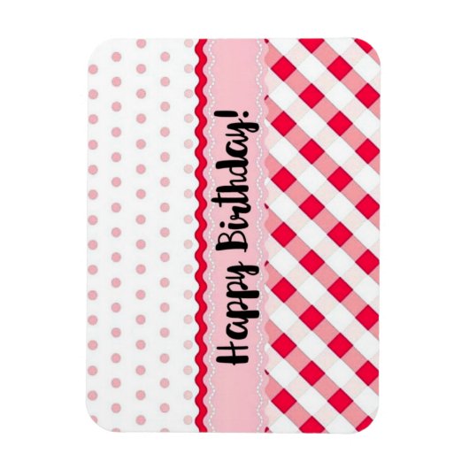Happy Birthday roze en White Polka Dot Gift Magneet (Verticaal)