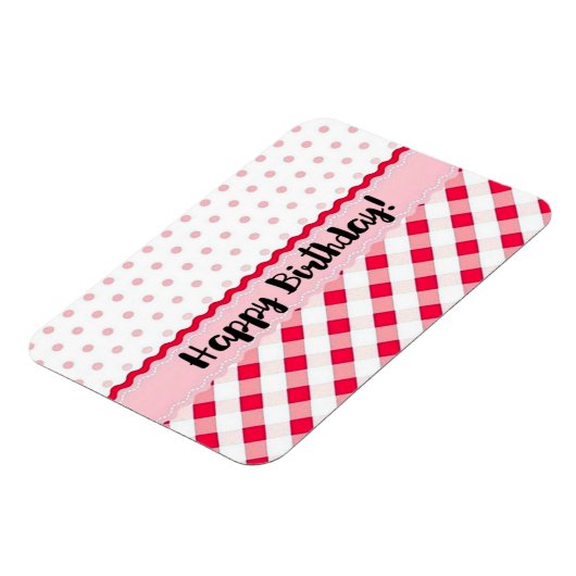 Happy Birthday roze en White Polka Dot Gift Magneet (Linkerzijde)