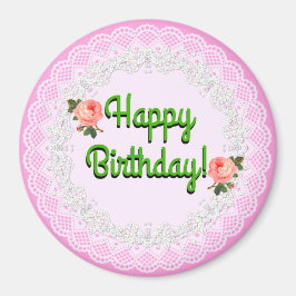 Happy Birthday roze en White Vintage Gift Magnet