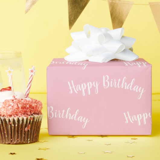 Happy Birthday Roze en White Wrapping Paper Cadeaupapier (Verjaardagsfeest)