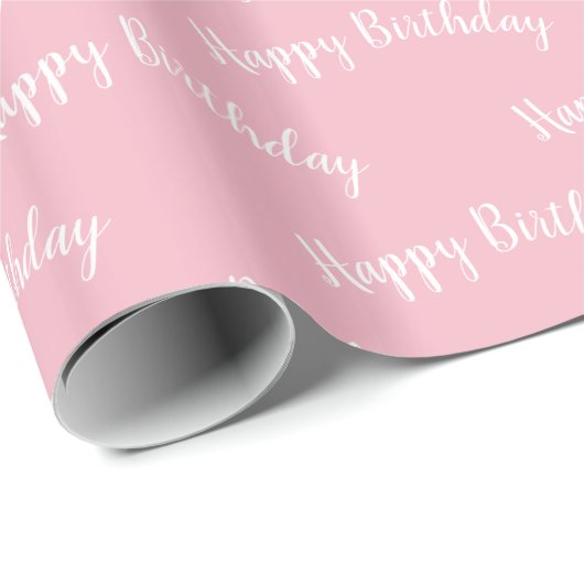 Happy Birthday Roze en White Wrapping Paper Cadeaupapier (Rol Hoek)