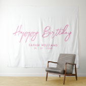 Happy Birthday Roze en Witte Moderne Script Wandkleed (In Situ (horizontaal))
