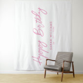 Happy Birthday Roze en Witte Moderne Script Wandkleed (In situ)