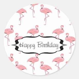 Happy Birthday Roze Flamingo patroon Ronde Sticker
