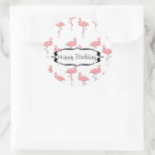 Happy Birthday Roze Flamingo patroon Ronde Sticker (Tas)