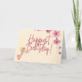 Happy Birthday Roze floral Kaart, Verjaardagskaart Bedankkaart (Voorkant)