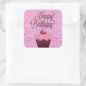 Happy Birthday Roze Glitter Cupcake Stickers (Tas)
