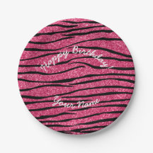 Happy Birthday roze glitter zebrastrepen
