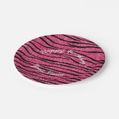 Happy Birthday roze glitter zebrastrepen Papieren Bordje (Gekanteld)