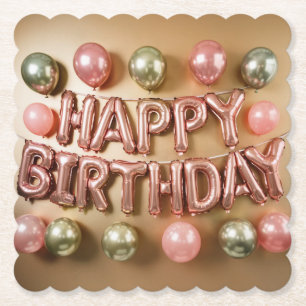 Happy Birthday Roze Goud Onderzetter Set