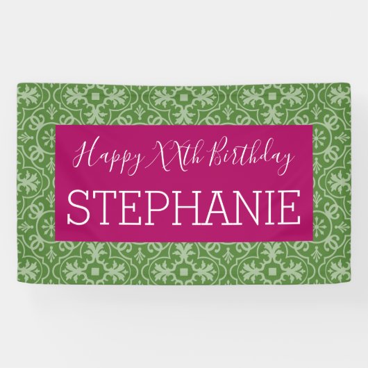 Happy Birthday - roze groen gepatterd Spandoek (Horizontaal)