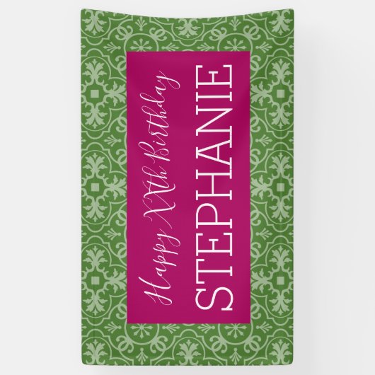 Happy Birthday - roze groen gepatterd Spandoek (Verticaal)