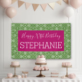 Happy Birthday - roze groen gepatterd Spandoek