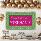 Happy Birthday - roze groen gepatterd Spandoek