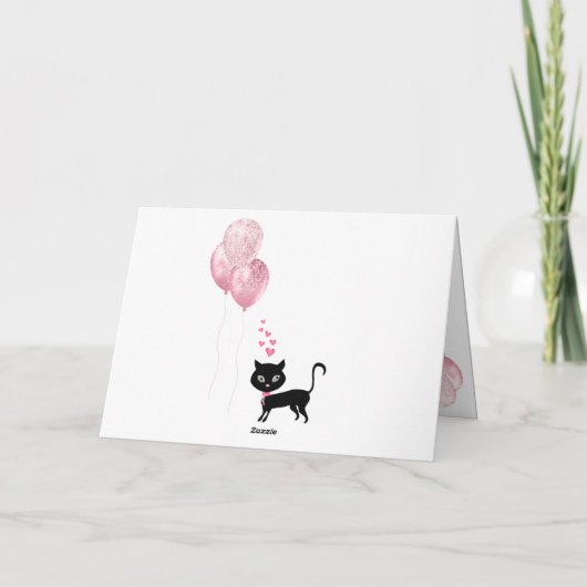 Happy Birthday Roze Heart Eiffel Tower Cat Kaart (Achterkant)