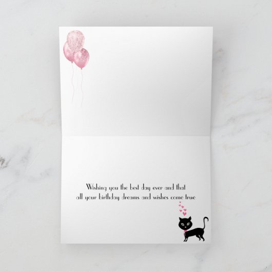 Happy Birthday Roze Heart Eiffel Tower Cat Kaart (Binnen)