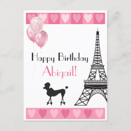 Happy Birthday roze Heart Eiffel Tower Poodle Briefkaart