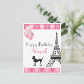 Happy Birthday roze Heart Eiffel Tower Poodle Briefkaart (Staand voorkant)