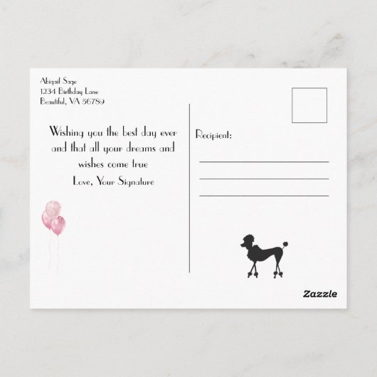 Happy Birthday roze Heart Eiffel Tower Poodle Briefkaart (Achterkant)