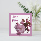Happy Birthday roze kersenbloesem bloemen Feestdagenkaart (Staand voorkant)