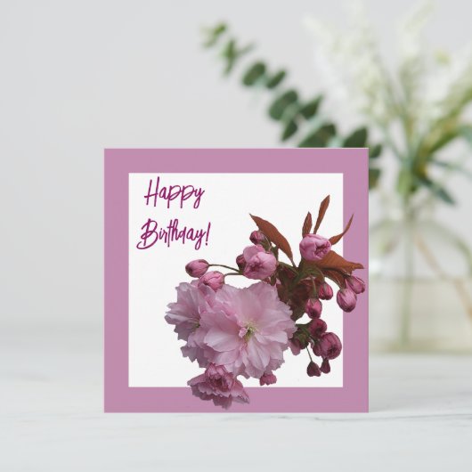 Happy Birthday  roze kersenbloesem bloemen Feestdagenkaart (Staand voorkant)
