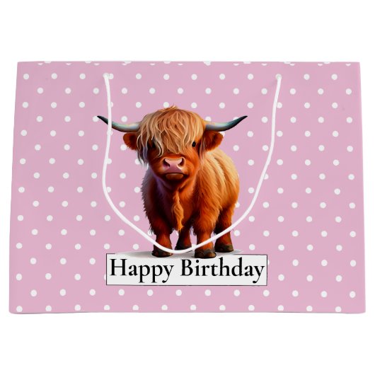 HAPPY BIRTHDAY Roze LANGE HAAR KOE Groot Cadeauzakje (Voorkant)