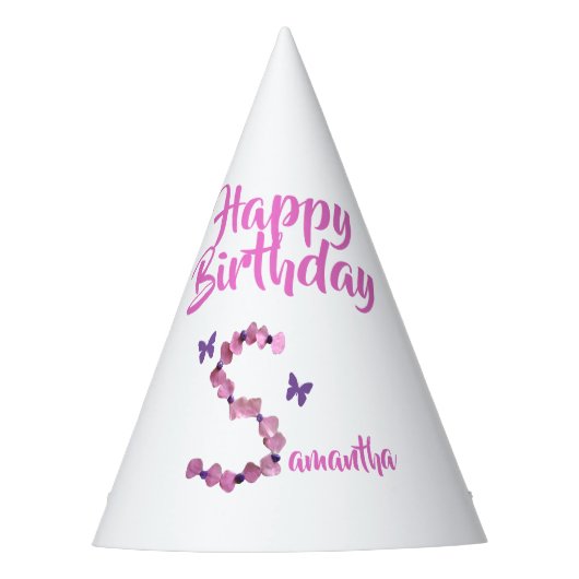 Happy Birthday roze Letter S Initiaal Monogram Feesthoedjes (Voorkant)