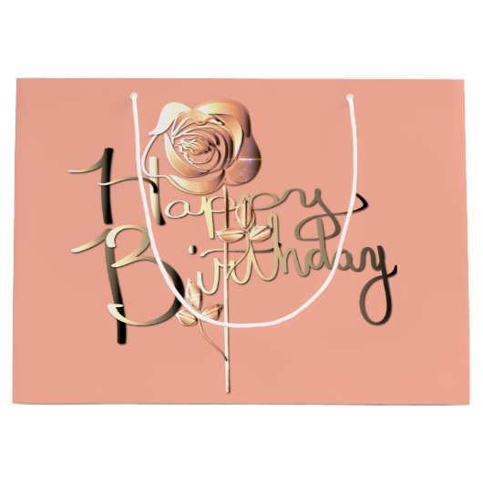 "Happy Birthday" Roze met Rozen Groot Cadeauzakje (Voorkant)