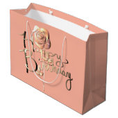 "Happy Birthday" Roze met Rozen Groot Cadeauzakje (Achterkant Gekanteld)
