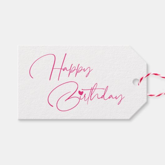 Happy Birthday roze moderne kalligrafie Eenvoudig Cadeaulabel (Voorkant (Horizontaal))