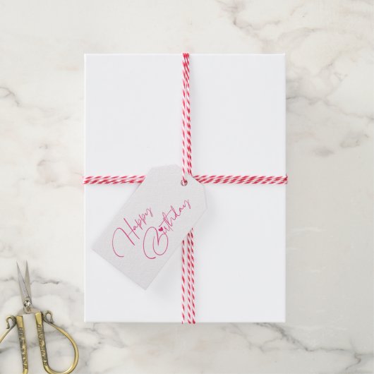 Happy Birthday roze moderne kalligrafie Eenvoudig Cadeaulabel (Met Touw)