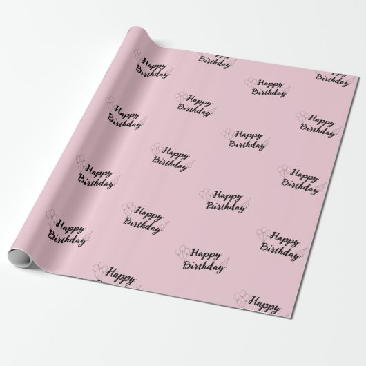 Happy Birthday roze omslagpapier Cadeaupapier (Uitgerold)