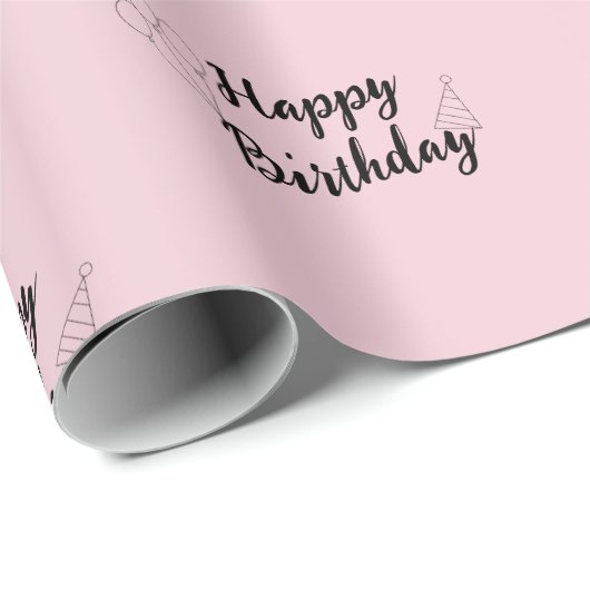 Happy Birthday roze omslagpapier Cadeaupapier (Rol Hoek)