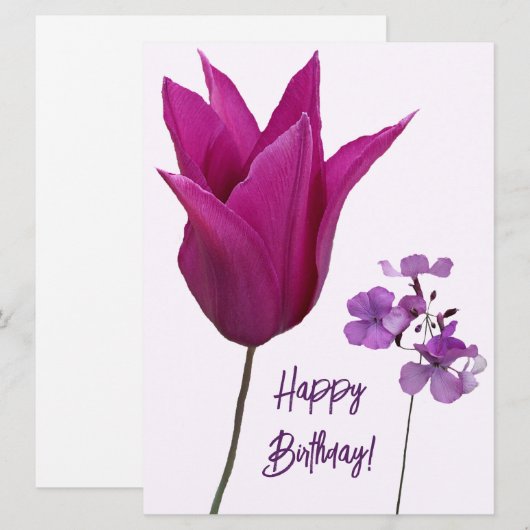 Happy Birthday  roze paarse bloemen modern Feestdagenkaart (Voorkant / Achterkant)