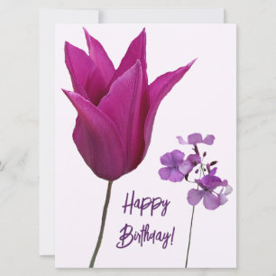 Happy Birthday  roze paarse bloemen modern Feestdagenkaart