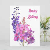 Happy Birthday  roze paarse bloemetjes bloemig Feestdagenkaart (Staand voorkant)