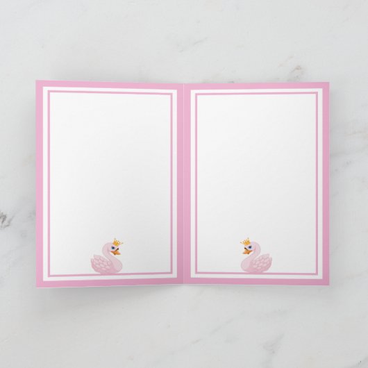 Happy Birthday roze prinses zwan wit Kaart (Binnen)