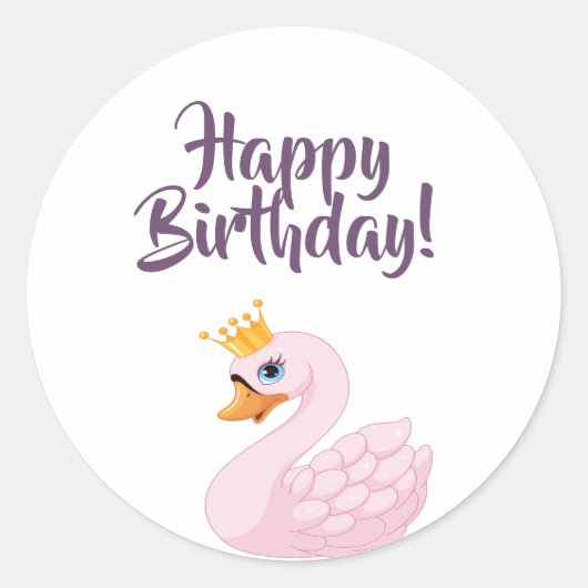 Happy Birthday roze prinses zwan wit Ronde Sticker (Voorkant)