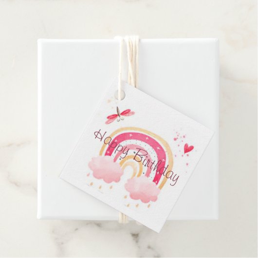 Happy Birthday roze regenboog Bedankjes Labels (In situ)