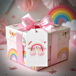 Happy Birthday roze regenboog Cadeaulabel