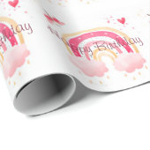 Happy Birthday roze regenboog Cadeaupapier (Rol Hoek)
